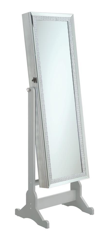 Elle Jewelry Cheval Mirror with Crytal Trim Silver - Half Price Furniture