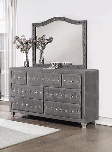 Deanna Button Tufted Dresser Mirror Grey - Mirror - Half Price Furniture