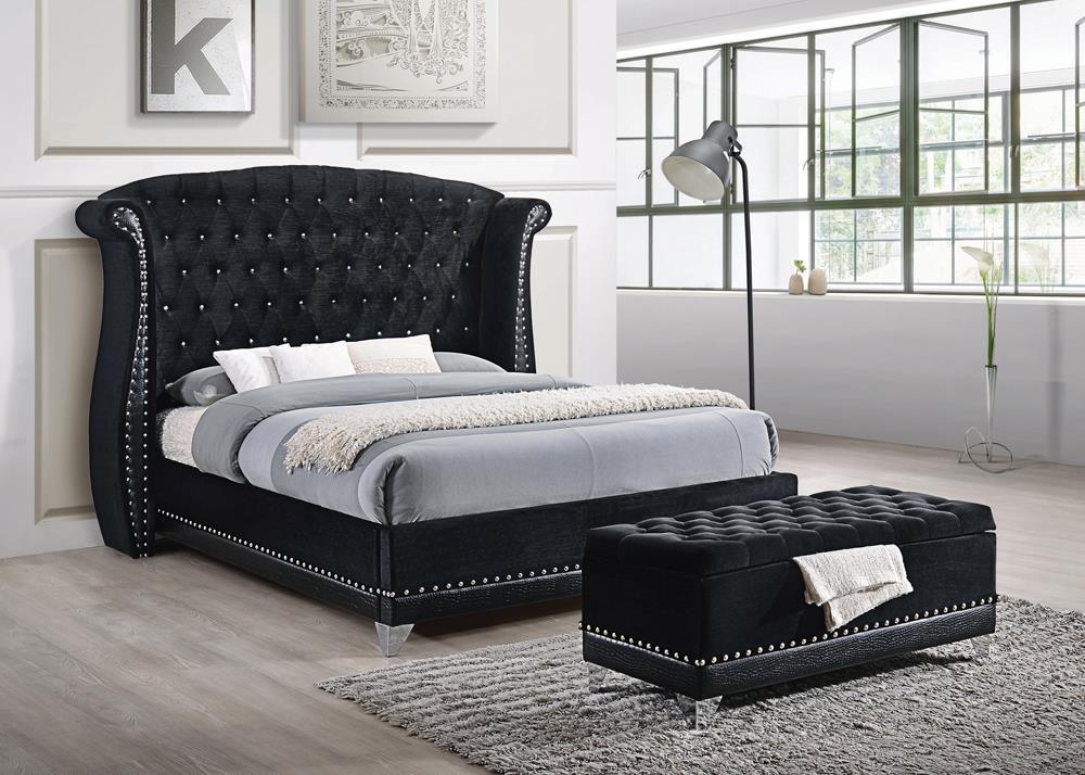 Barzini Eastern King Tufted Upholstered Bed Black - Half Price Furniture