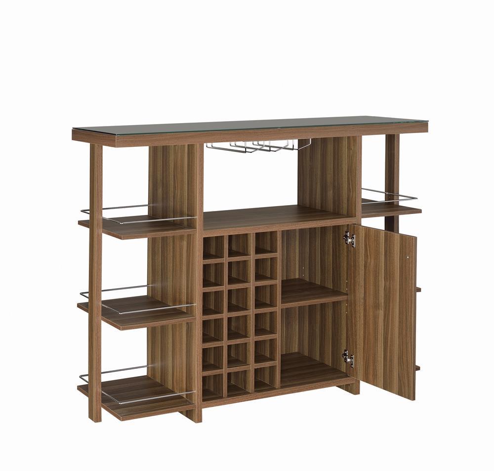 Evelio Bar Unit with Wine Bottle Storage Walnut - Half Price Furniture