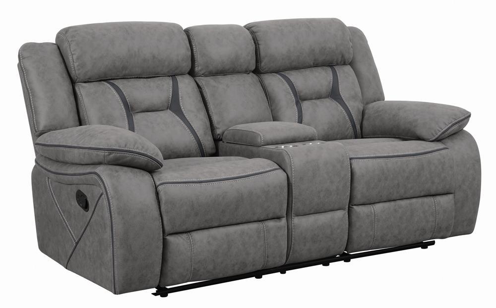 Higgins Pillow Top Arm Motion Loveseat with Console Grey - Half Price Furniture