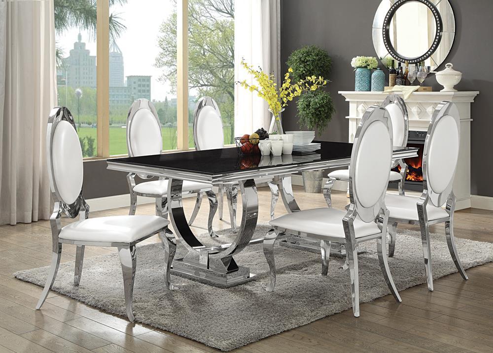 Antoine Rectangular Dining Table Chrome and Black - Half Price Furniture