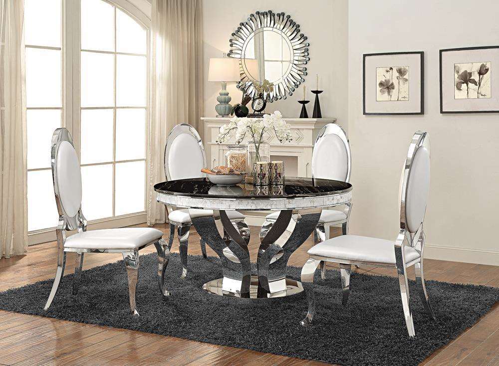 Anchorage Round Dining Table Chrome and Black - Half Price Furniture