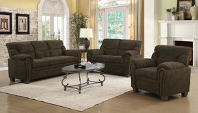 Clementine Upholstered Loveseat with Nailhead Trim Brown  Half Price Furniture