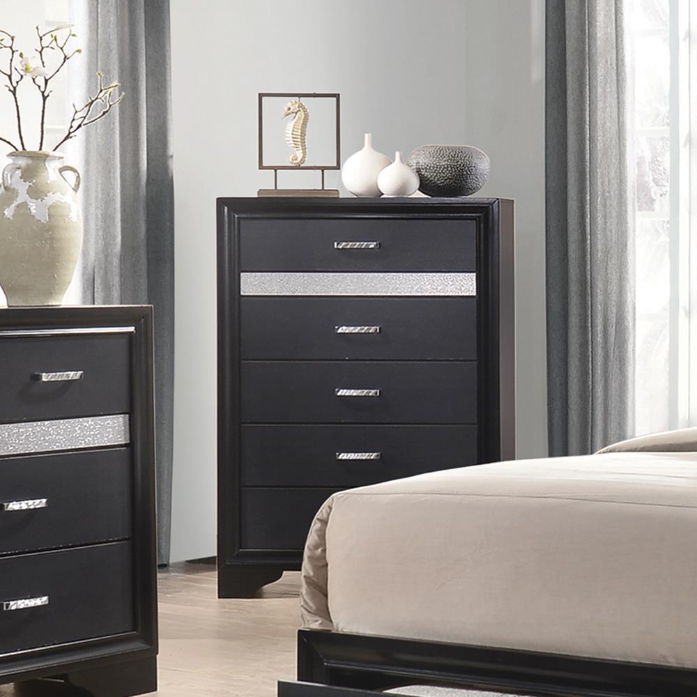 Miranda 5-drawer Chest Black and Rhinestone - Half Price Furniture