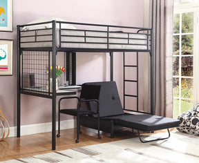 Jenner Twin Futon Workstation Loft Bed Black - Half Price Furniture