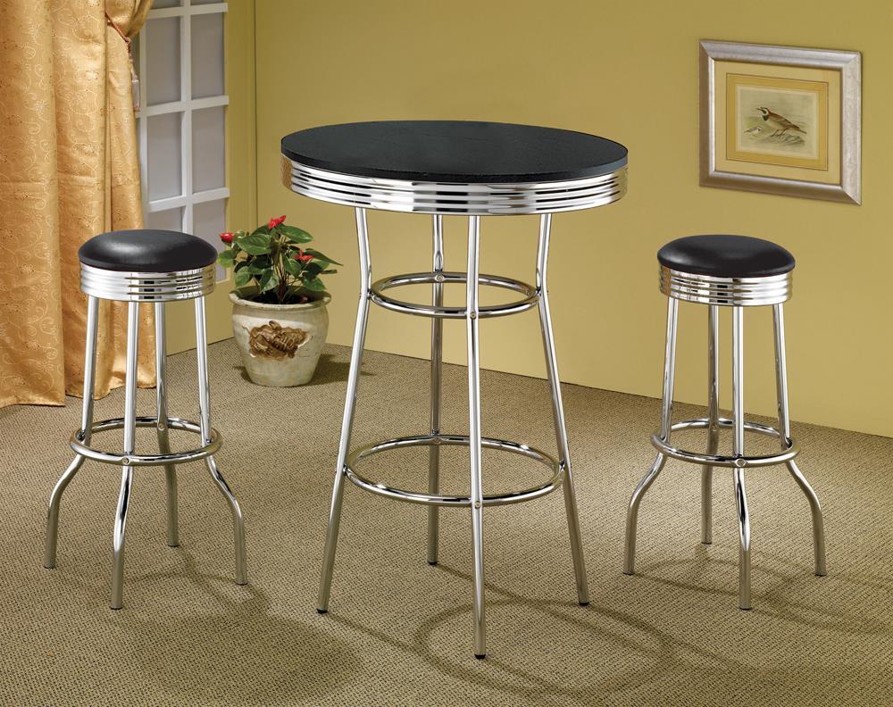 Theodore Round Bar Table Black and Chrome - Half Price Furniture