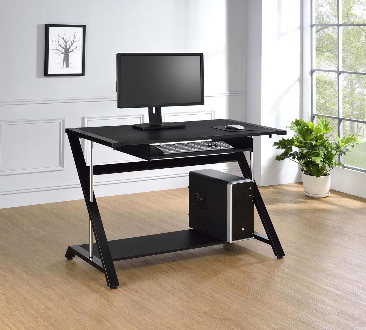 Mallet Computer Desk with Bottom Shelf Black - Half Price Furniture