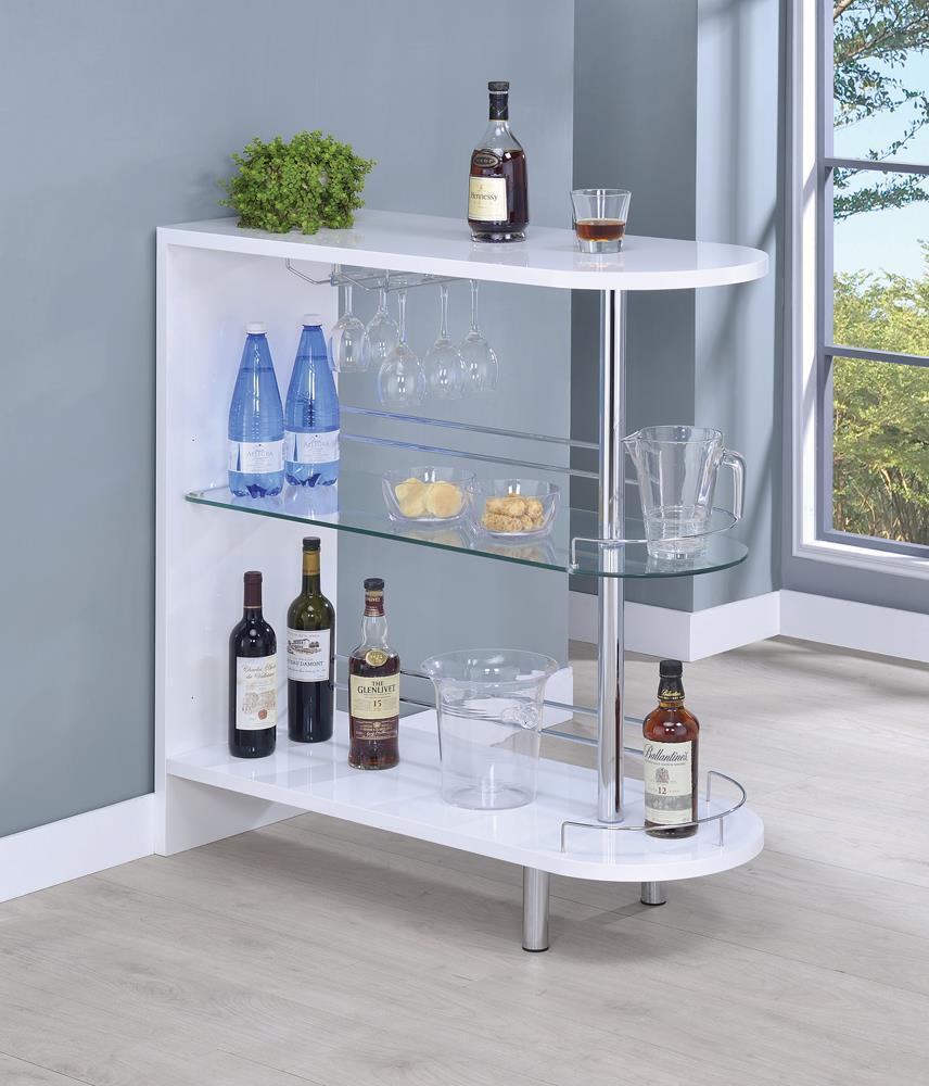 Adolfo 3-tier Bar Table Glossy White and Clear - Half Price Furniture