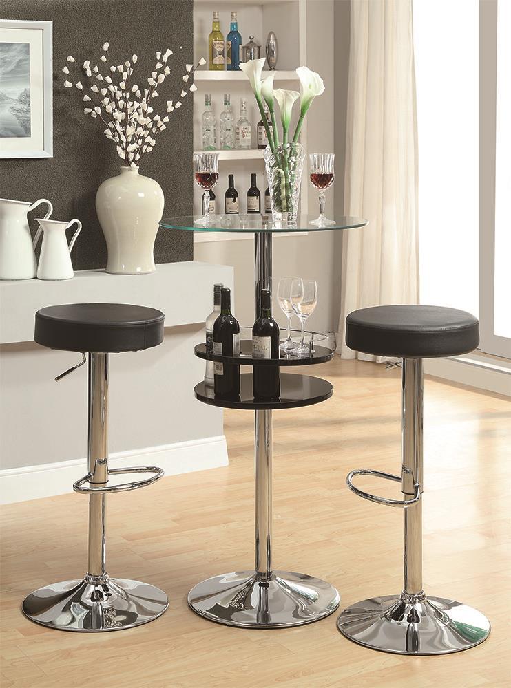 Gianella Glass Top Bar Table with Wine Storage Black and Chrome - Half Price Furniture