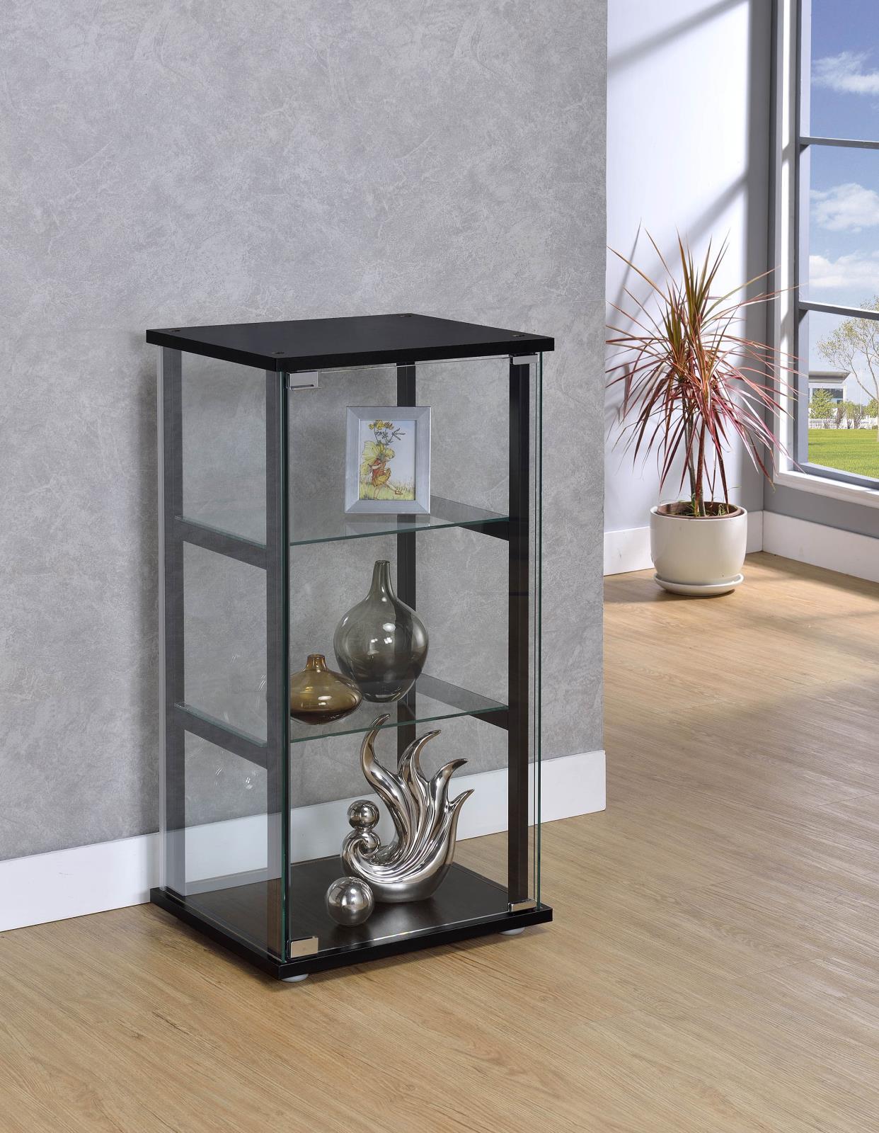 Cyclamen 3-shelf Glass Curio Cabinet Black and Clear - Half Price Furniture