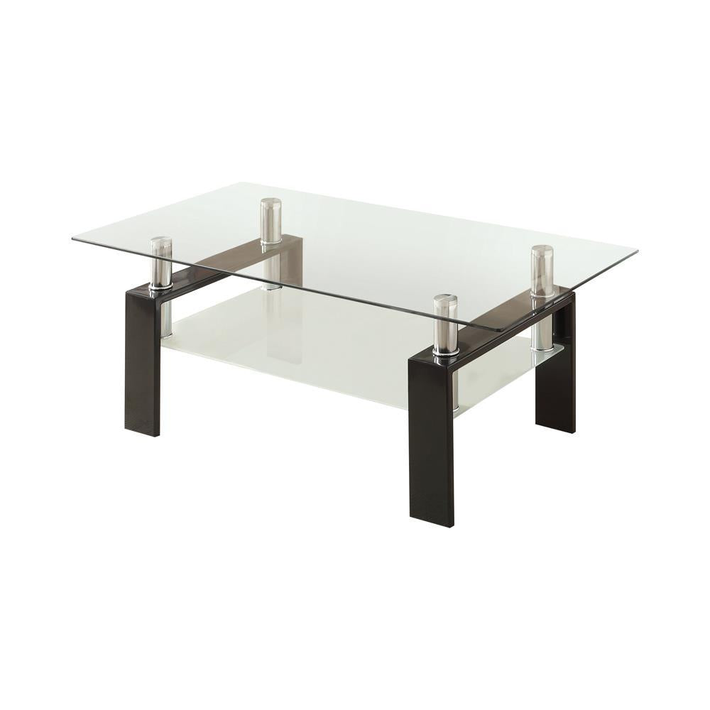 Dyer Tempered Glass Coffee Table with Shelf Black - Half Price Furniture