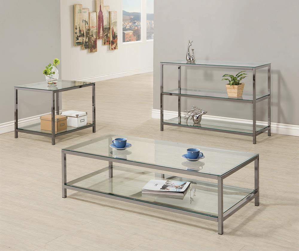 Trini End Table with Glass Shelf Black Nickel - Half Price Furniture