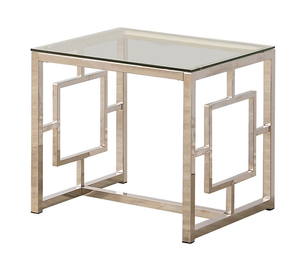 Merced Square Tempered Glass Top End Table Nickel - Half Price Furniture