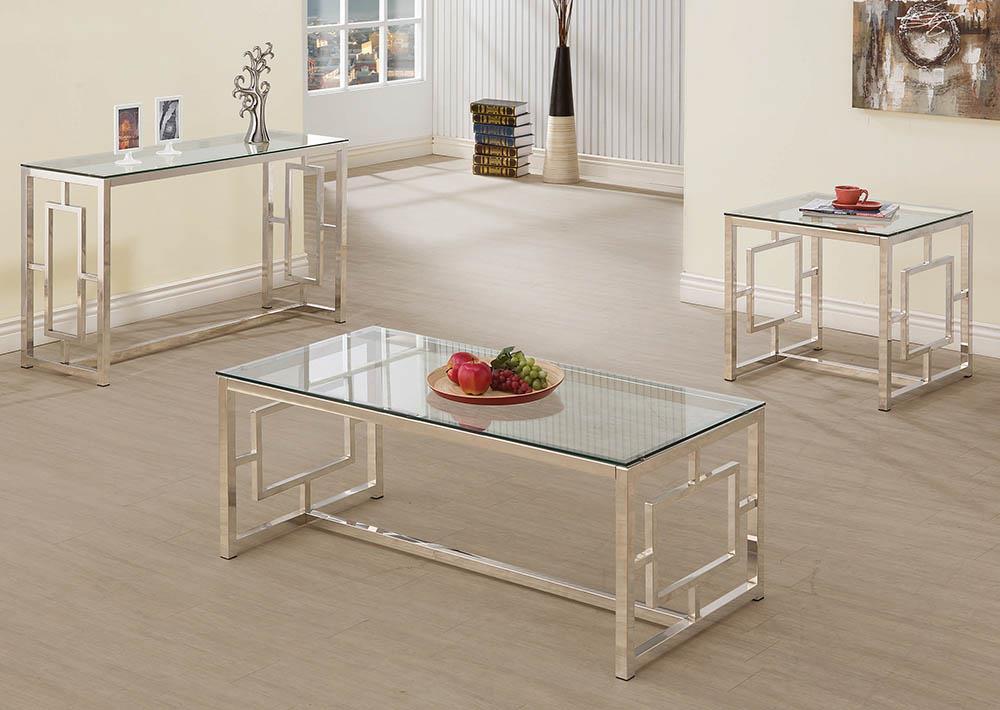 Merced Rectangle Glass Top Sofa Table Nickel - Sofa Table - Half Price Furniture