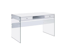 Dobrev 2-drawer Writing Desk Glossy White and Clear - Half Price Furniture