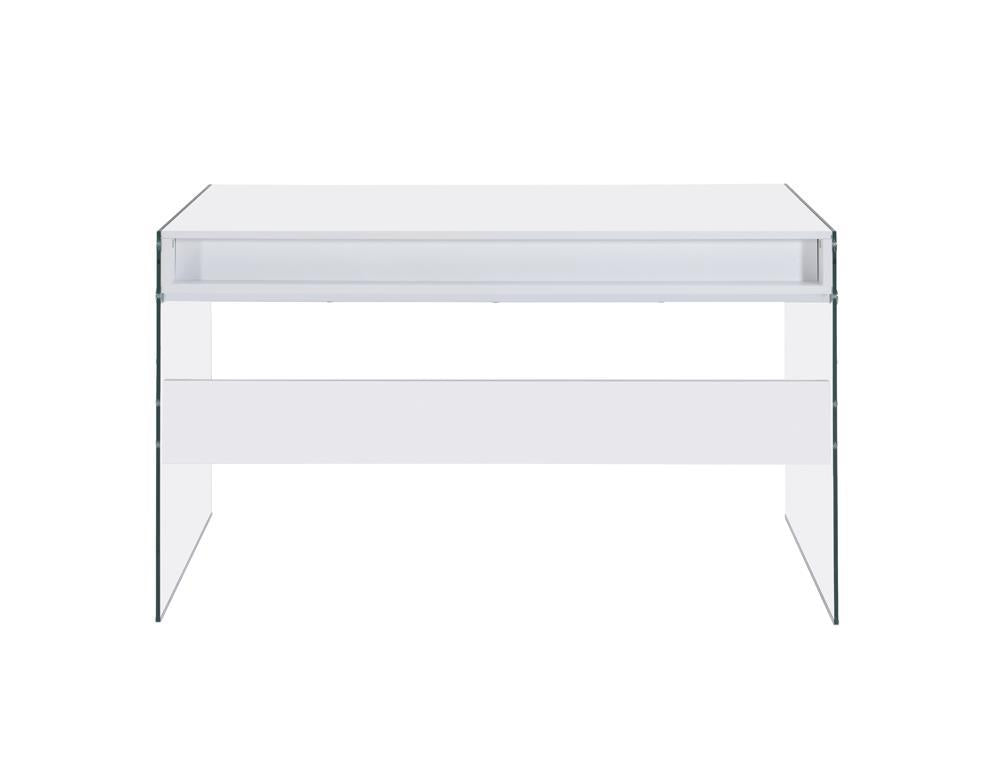 Dobrev 2-drawer Writing Desk Glossy White and Clear - Half Price Furniture