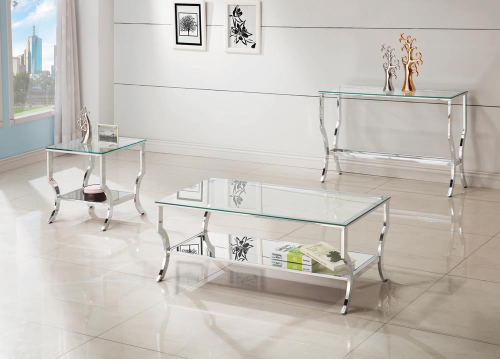 Saide Square End Table with Mirrored Shelf Chrome - Half Price Furniture