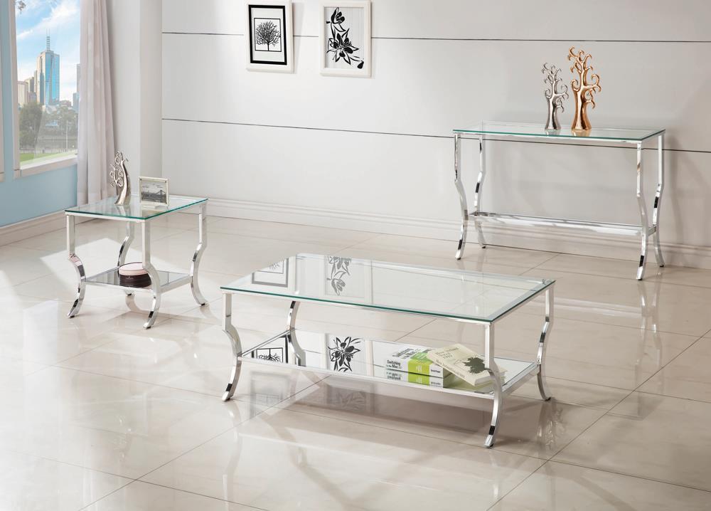 Saide Rectangular Coffee Table with Mirrored Shelf Chrome - Half Price Furniture