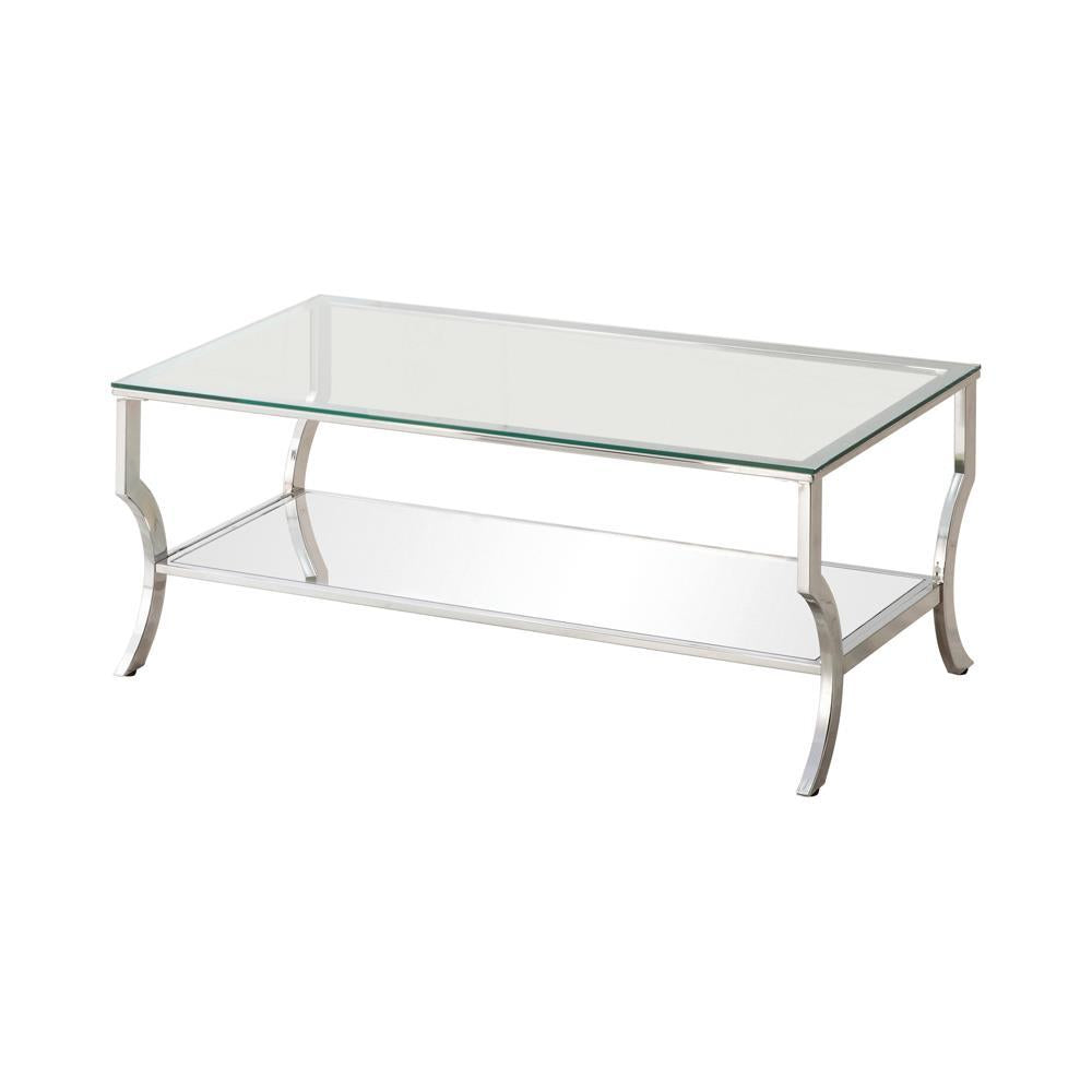 Saide Rectangular Coffee Table with Mirrored Shelf Chrome - Half Price Furniture