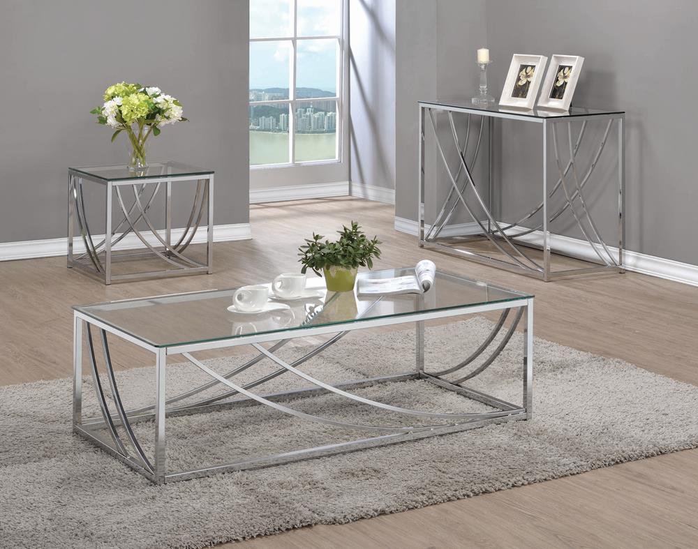 Lille Glass Top Square End Table Accents Chrome - Half Price Furniture
