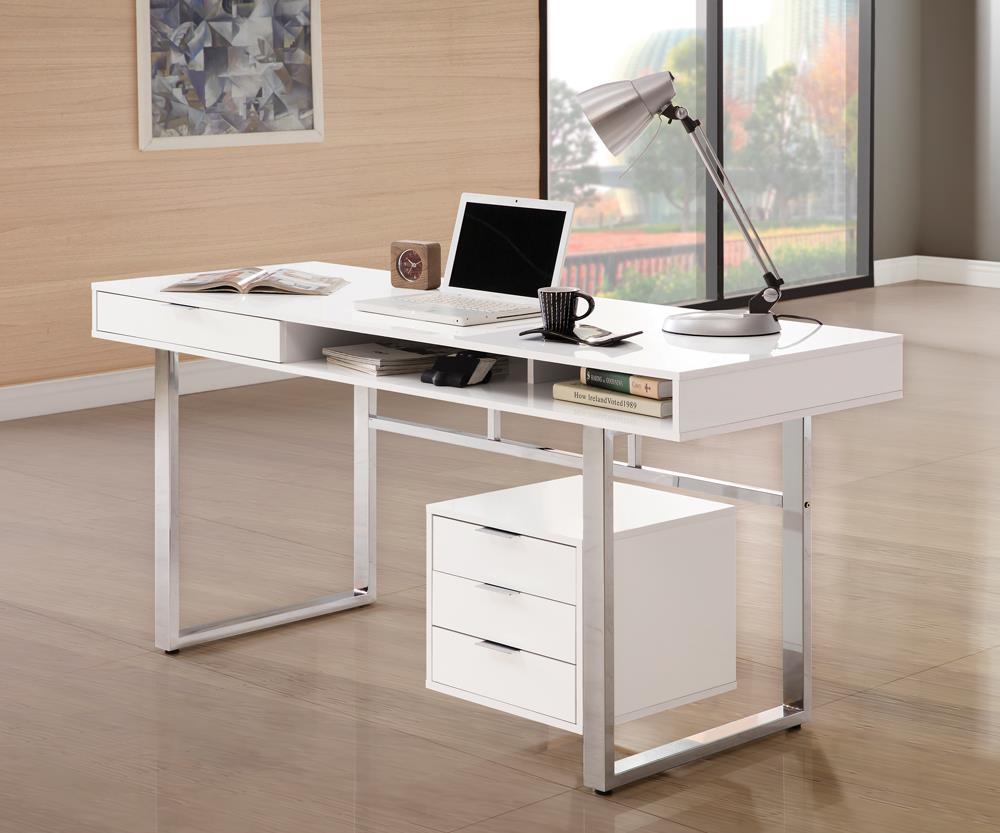 Whitman 4-drawer Writing Desk Glossy White  Half Price Furniture