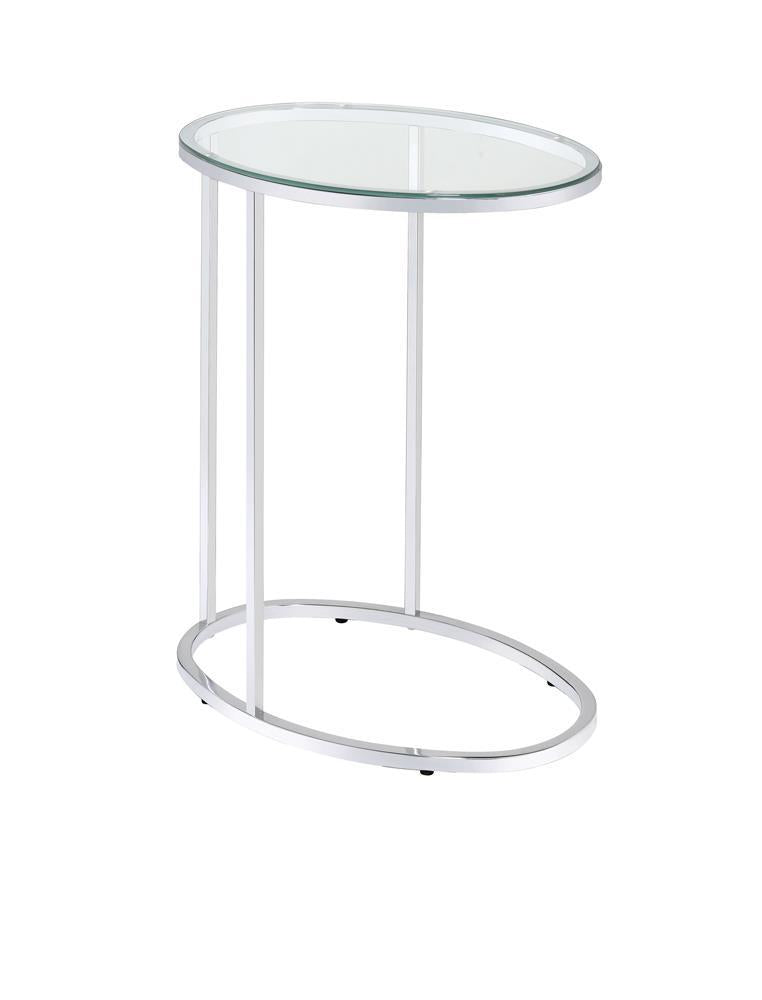 Kyle Oval Snack Table Chrome and Clear - Half Price Furniture