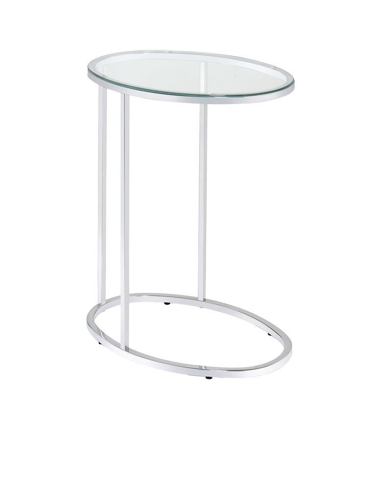 Kyle Oval Snack Table Chrome and Clear - End Table - Half Price Furniture