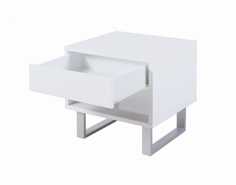 Atchison 1-drawer End Table High Glossy White - Half Price Furniture