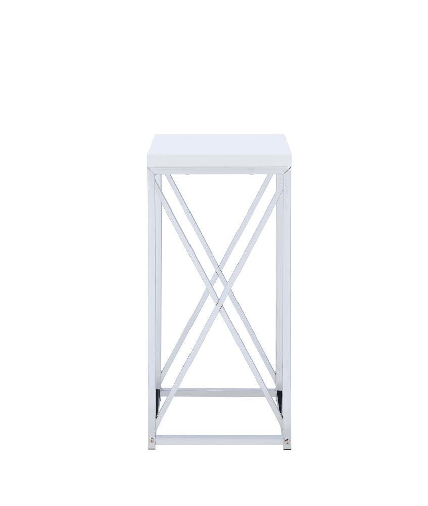 Edmund Accent Table with X-cross Glossy White and Chrome - Half Price Furniture