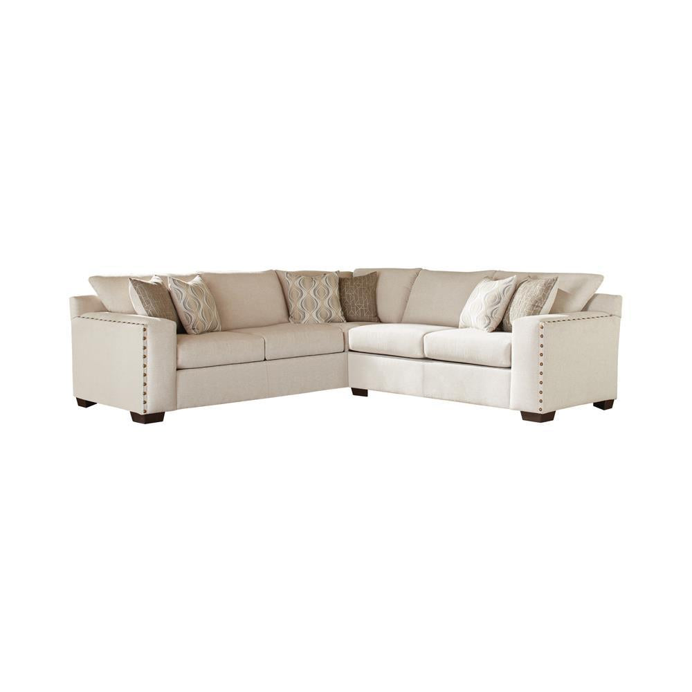 Aria L-shaped Sectional with Nailhead Oatmeal - Sectional - Half Price Furniture