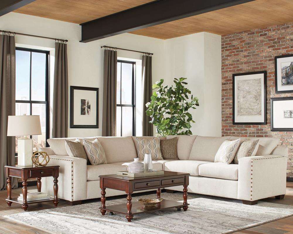 Aria L-shaped Sectional with Nailhead Oatmeal - Half Price Furniture