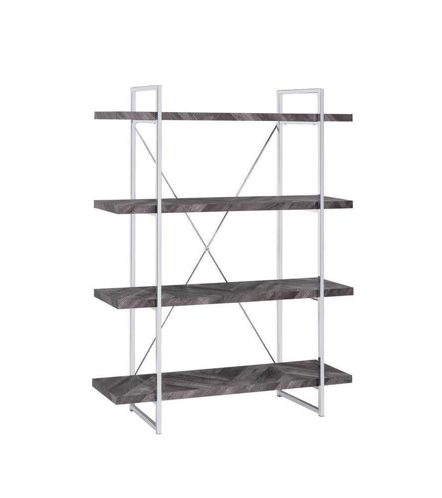 Grimma 4-shelf Bookcase Rustic Grey Herringbone - Half Price Furniture
