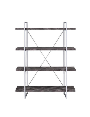 Grimma 4-shelf Bookcase Rustic Grey Herringbone - Half Price Furniture