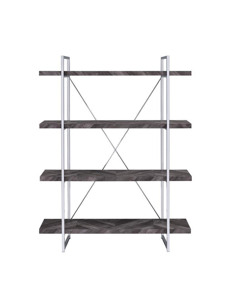 Grimma 4-shelf Bookcase Rustic Grey Herringbone - Half Price Furniture