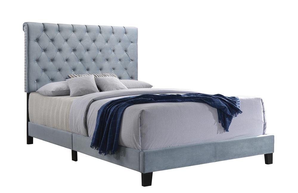 Warner Queen Upholstered Bed Slate Blue - Bed - Half Price Furniture