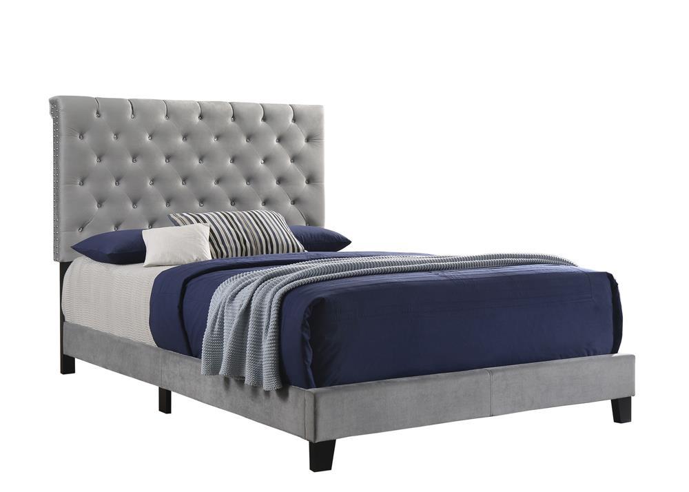 Warner Queen Upholstered Bed Grey - Bed - Half Price Furniture