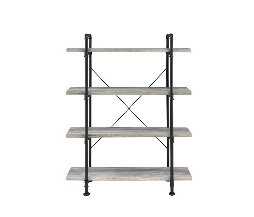 Delray 4-tier Open Shelving Bookcase Grey Driftwood and Black - Half Price Furniture