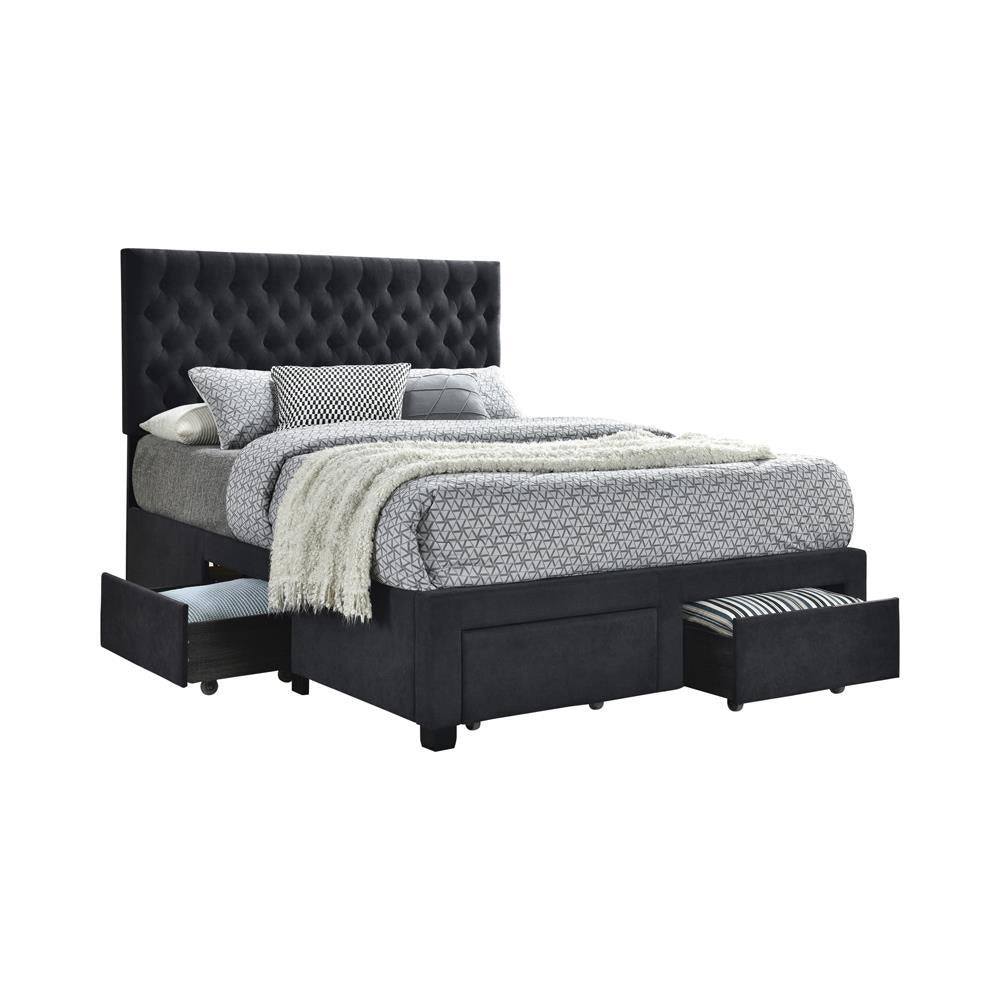 Soledad Eastern King 4-drawer Button Tufted Storage Bed Charcoal - Half Price Furniture