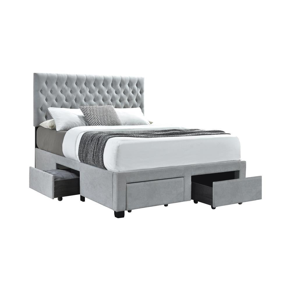 Soledad Eastern King 4-drawer Button Tufted Storage Bed Light Grey - Half Price Furniture