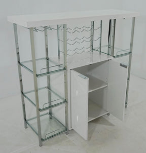 Gallimore 2-door Bar Cabinet with Glass Shelf High Glossy White and Chrome - Half Price Furniture