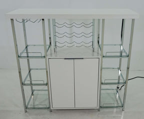 Gallimore 2-door Bar Cabinet with Glass Shelf High Glossy White and Chrome - Half Price Furniture