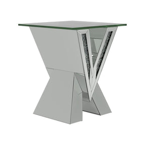 Taffeta V-shaped End Table with Glass Top Silver - Half Price Furniture