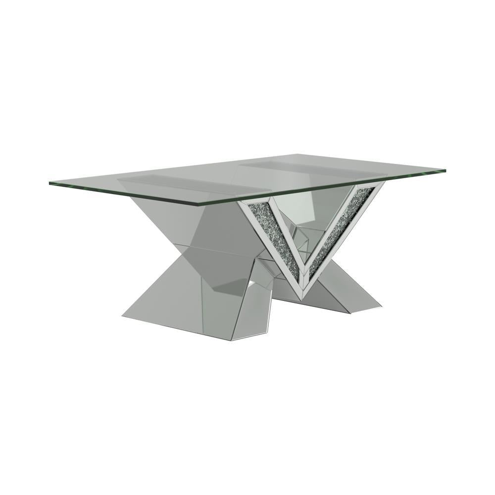Taffeta V-shaped Coffee Table with Glass Top Silver - Half Price Furniture