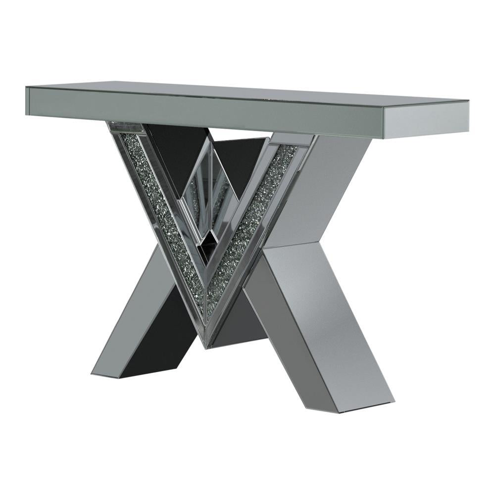 Taffeta V-shaped Sofa Table with Glass Top Silver  Half Price Furniture