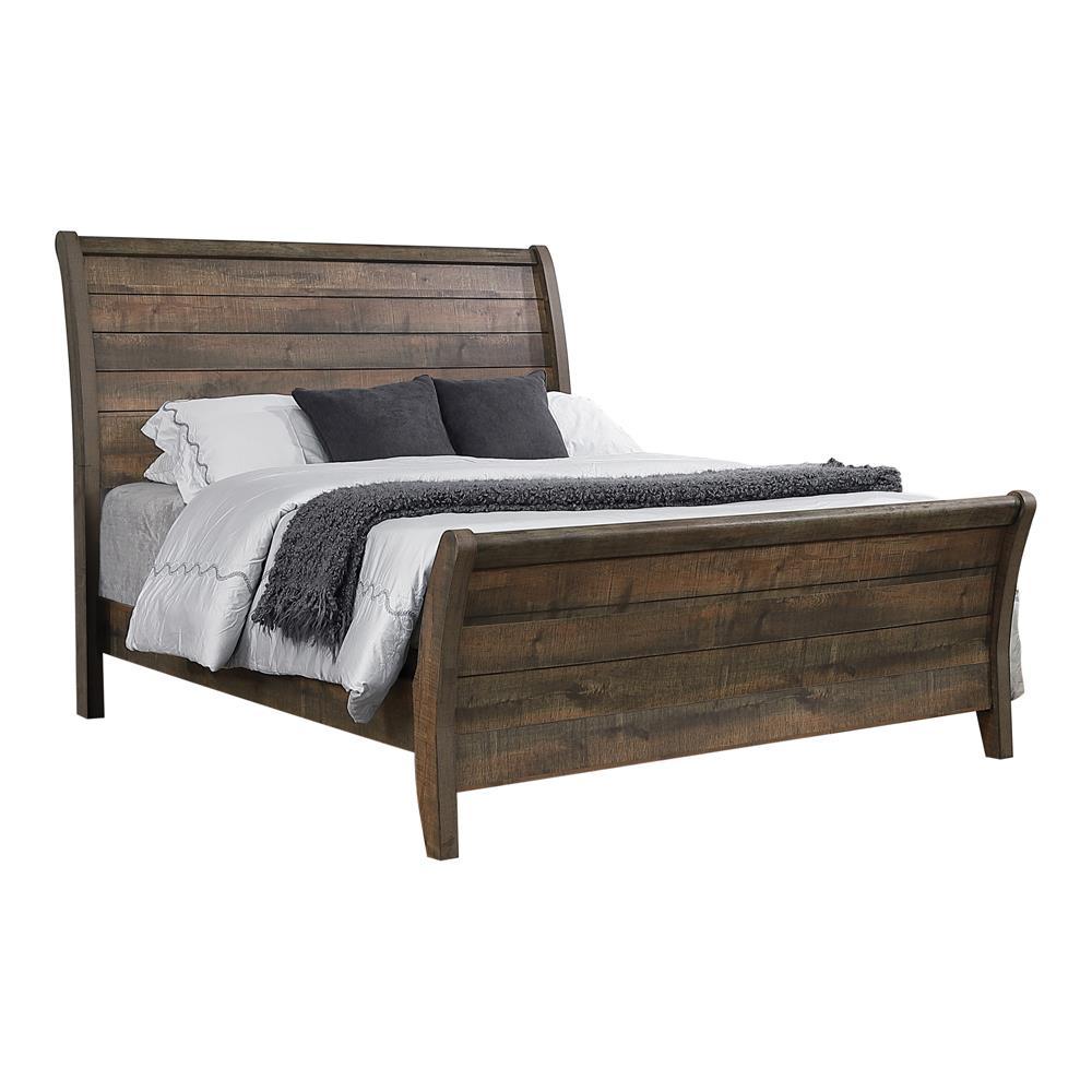 Frederick Eastern King Sleigh Panel Bed Weathered Oak - Half Price Furniture