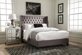 Bancroft Demi-wing Upholstered Eastern King Bed Grey - Half Price Furniture