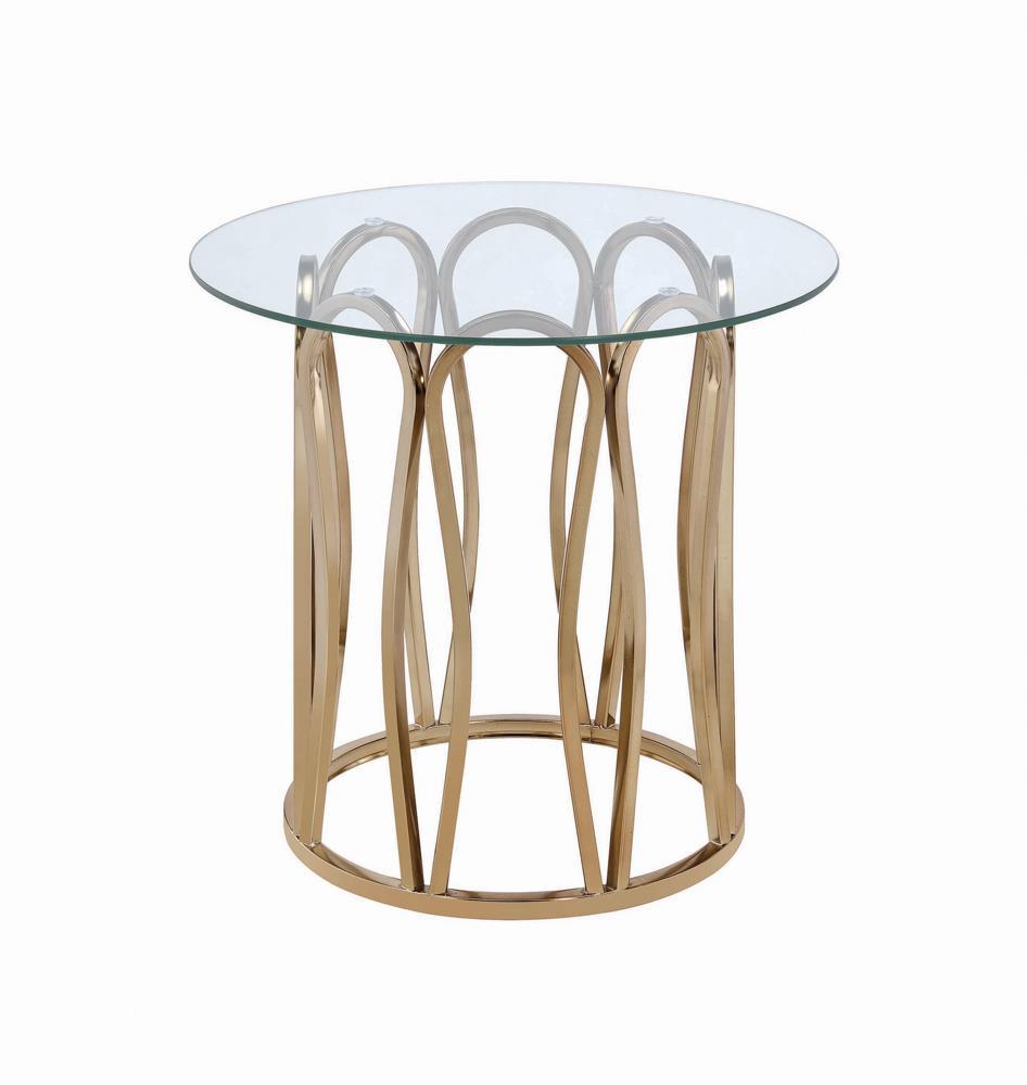 Monett Round End Table Chocolate Chrome and Clear - Half Price Furniture