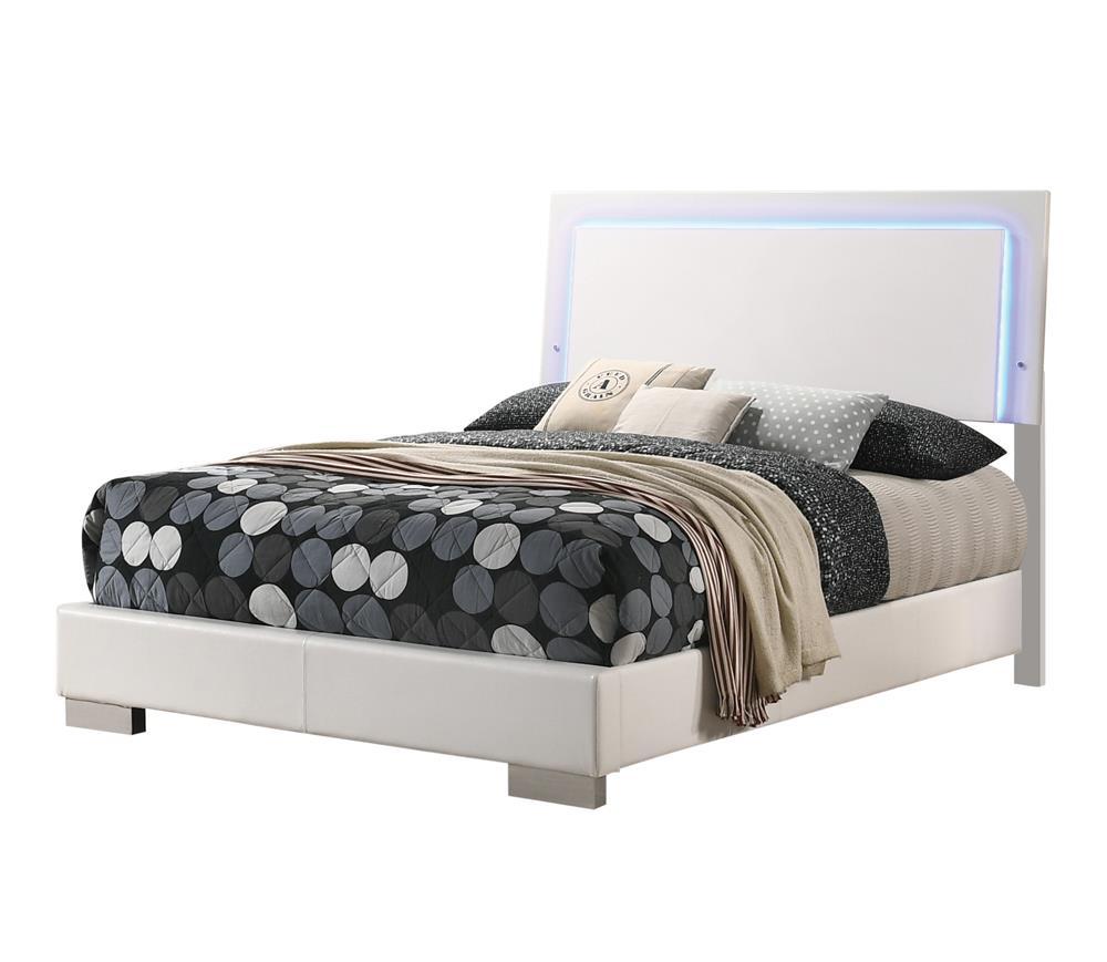 Felicity Full Panel Bed with LED Lighting Glossy White - Half Price Furniture