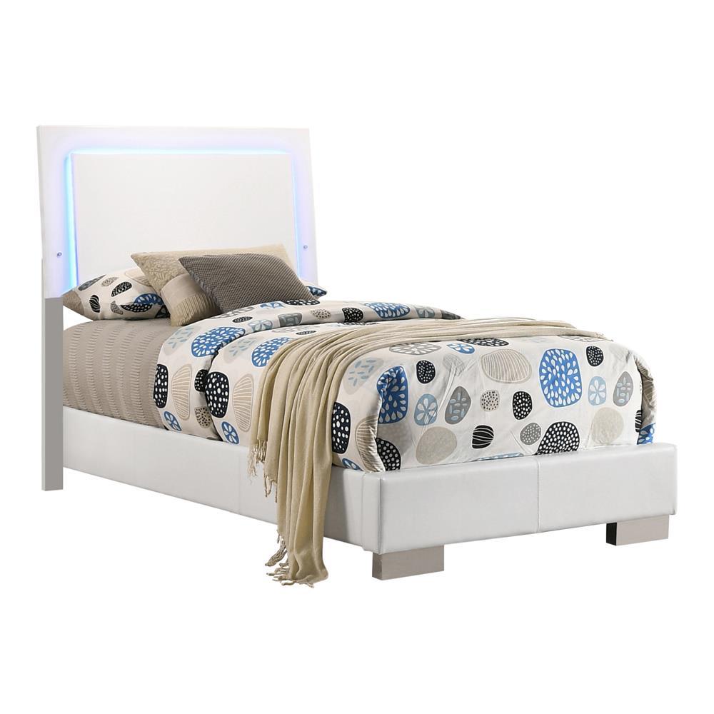 Felicity Twin Panel Bed with LED Lighting Glossy White - Half Price Furniture